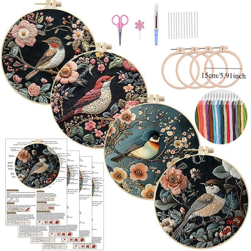 1 Set DIY Flower and Bird Embroidery Material Kit Is Suitable for Beginners and Includes Instructions. It's a Handmade Fabric Material Kit.