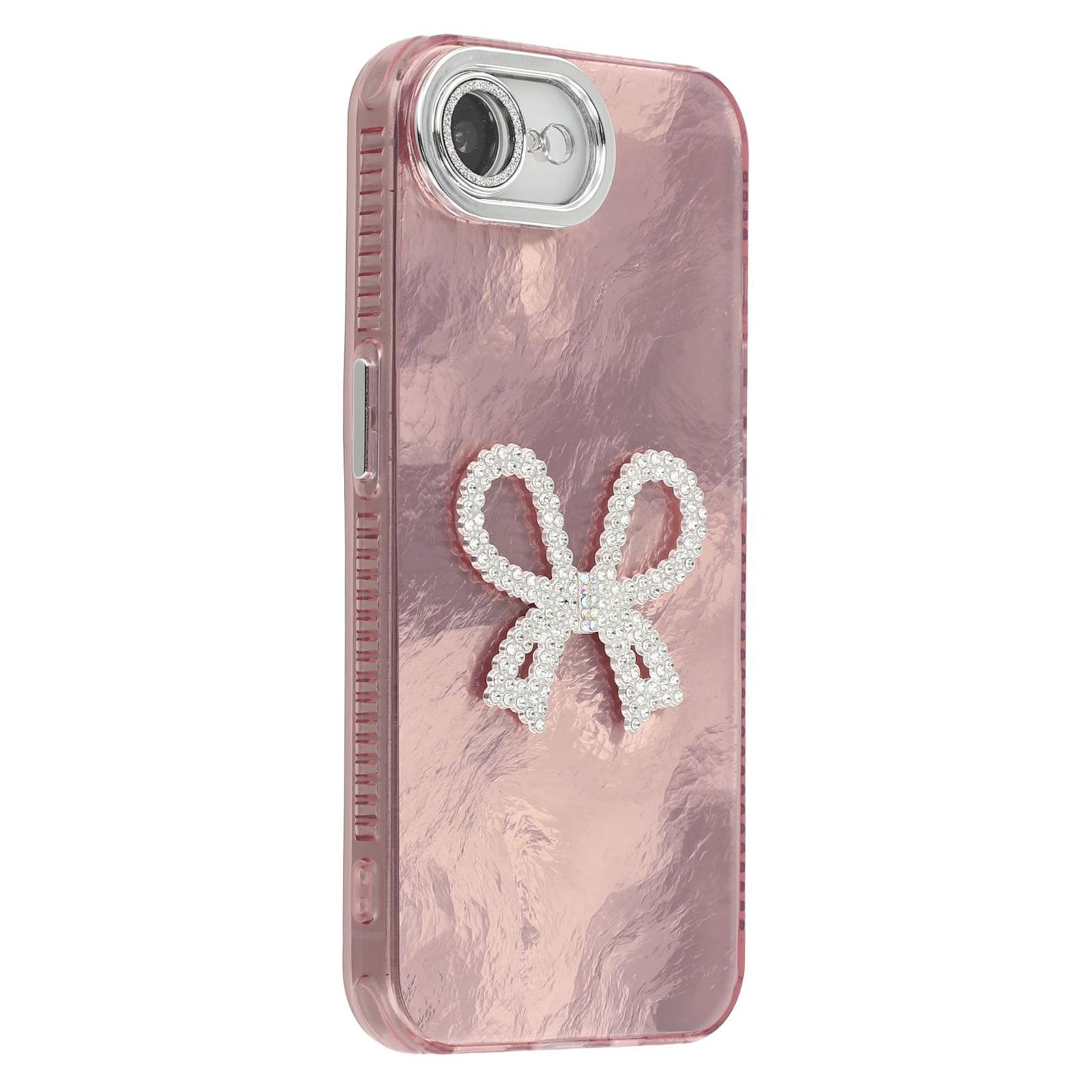

For iPhone 16e Case Big Bow Decor IMD PC+TPU Phone Cover with Glass Lens Film As Shown F