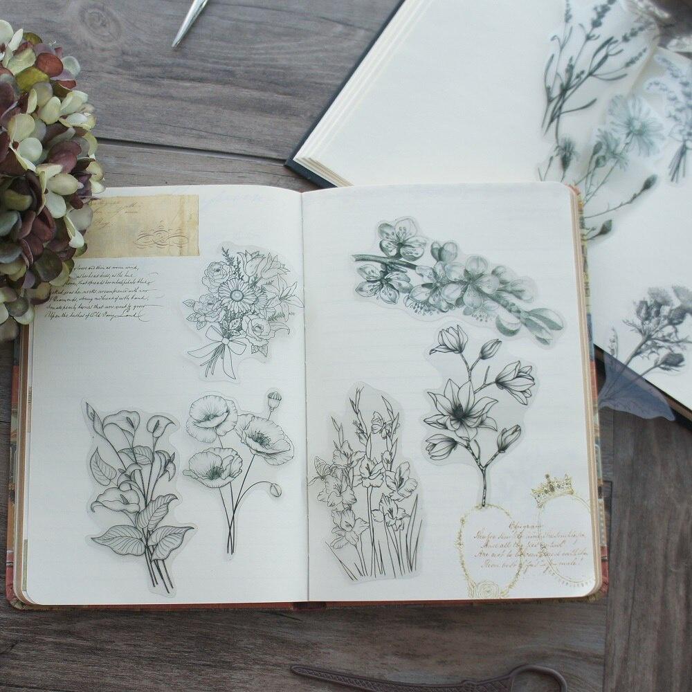 40 st Pennateckning Liljekonvalj Persikablomning Blombukettstil Transparent klistermärke Scrapbooking Gör-det-själv Presentdekoration Tag