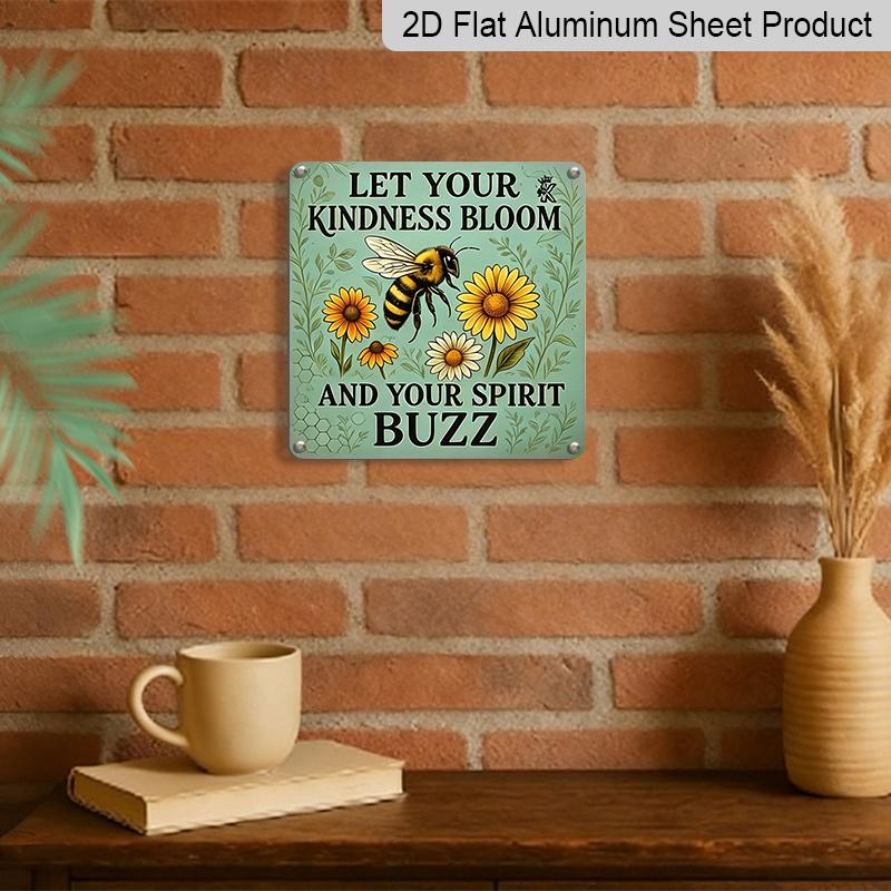 2D Flat, 1pc Vintage Metal Aluminum Plaque - Let Your Kindness Bloom Quote and Sunflower Garden Decoration, Country Style Can Be Hung On Wall Plate