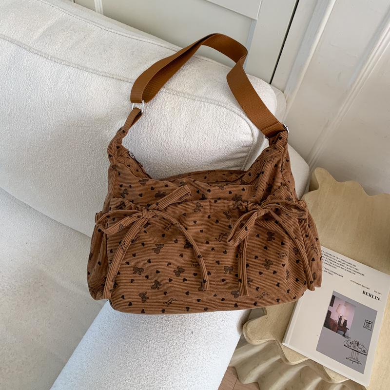 Korean Style Plaid Drawstring Cloud Shoulder Bags for Women Large Capacity Ladies Crossbody Bag Bow Multi-pocket Handbags Tote