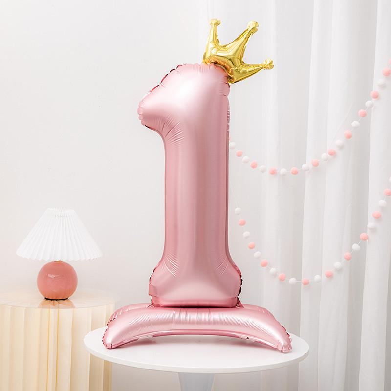 32/42inch Crown Decor Pink Aluminum Foil Digital Balloon Number Balloon For Birthday Party Decor Supplies Girls Birthday Favor