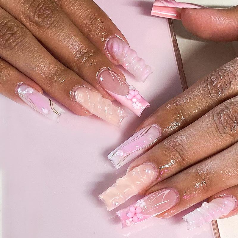 

European & American Style Handmade 3D Gradient Long Press-On Nails