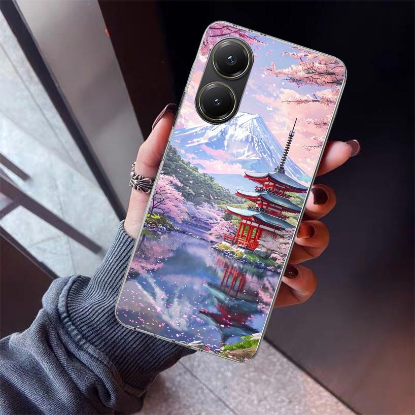 Japanische Kirschblüte Mount Fuji Handyhülle Für Xiaomi Poco X7 X6 X5 Pro F7 Ultra Redmi 15C 15 13 13C 12 12C 10 10A 10C 9 9A 9C 9T Sie