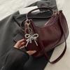 Solid Color Oil Wax Leather Crossbody Bag Elegant Underarm Bag Trendy Crescent Bag  Casual Wear