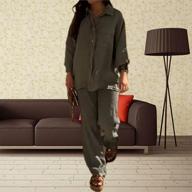 2024 Summer & Autumn Women s Cotton Linen Casual Two-Piece Suit M