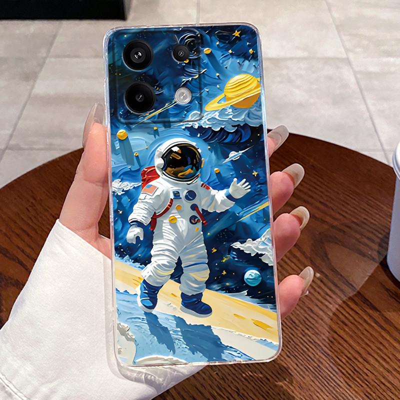 For Redmi Note 14S Case Transparent Aesthetic Luxury Cute Cat Fashion Astronaut Soft TPU Casing Silicone Shockproof Bumper Cover