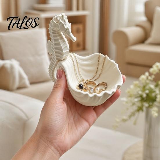 Elegant Jewelry Storage Tray Holder, Seahorse Shape Tray, with Wave Shell Bathroom Countertop Organizer Groove Design, for Rings Necklaces Earrings