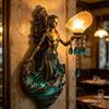 Mermaid Wall Sconce Vintage Resin LED Lamp for Bedroom Living Room Warm Glow Fantasy Decor Unique Gift for Ocean & Mythical Lovers