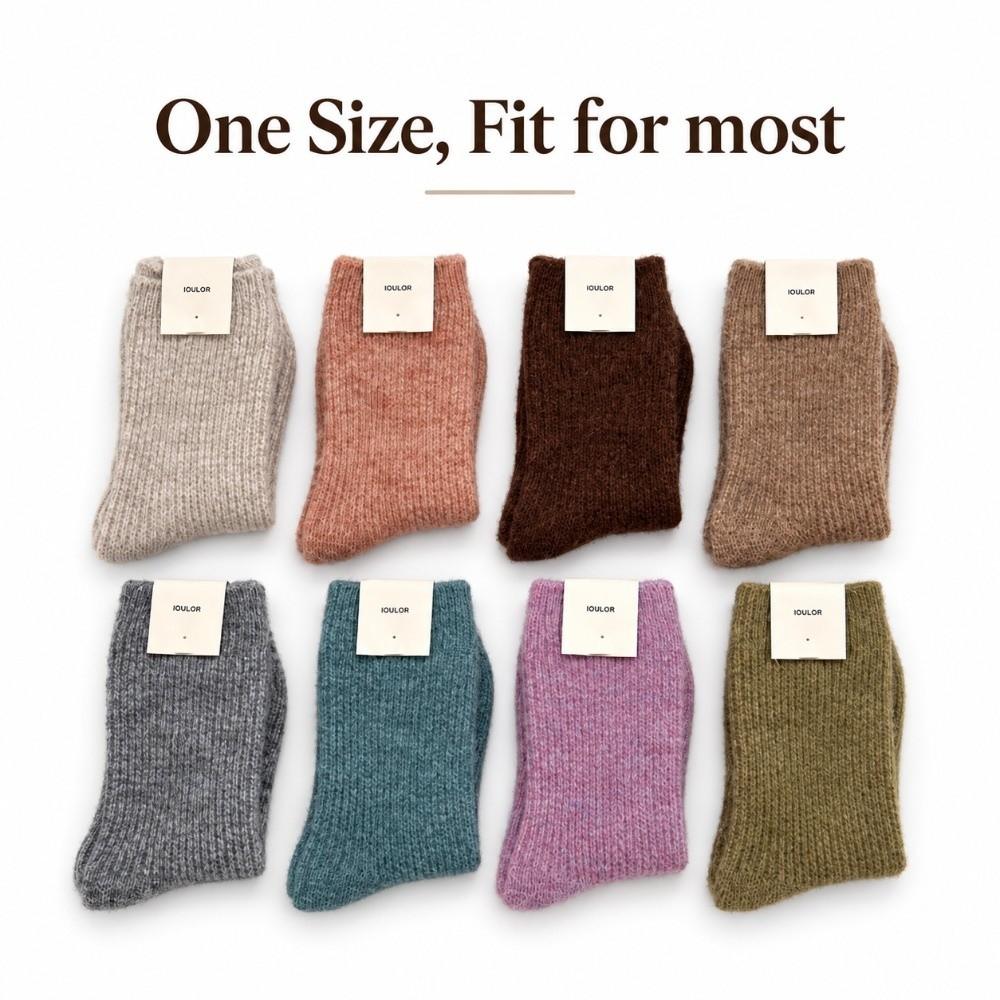 Solid Color Thick Wool Socks Double Needle Crew Socks Warm Merino Wool Socks  For Women