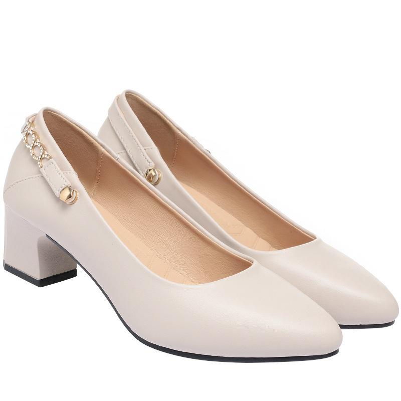 Mom shoes soft leather comfortable soft sole single shoes women's spring and autumn ladyshoes thick heel leather shoes medium heel four women's shoes