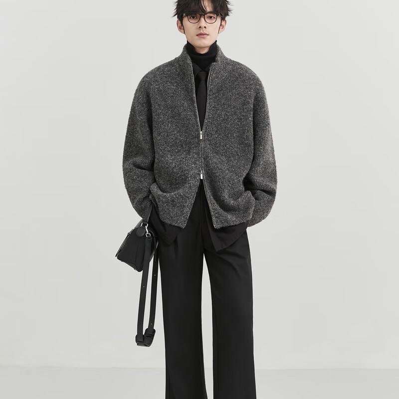 Men's Winter Stand Collar Wool Blend Zipper Cardigan
