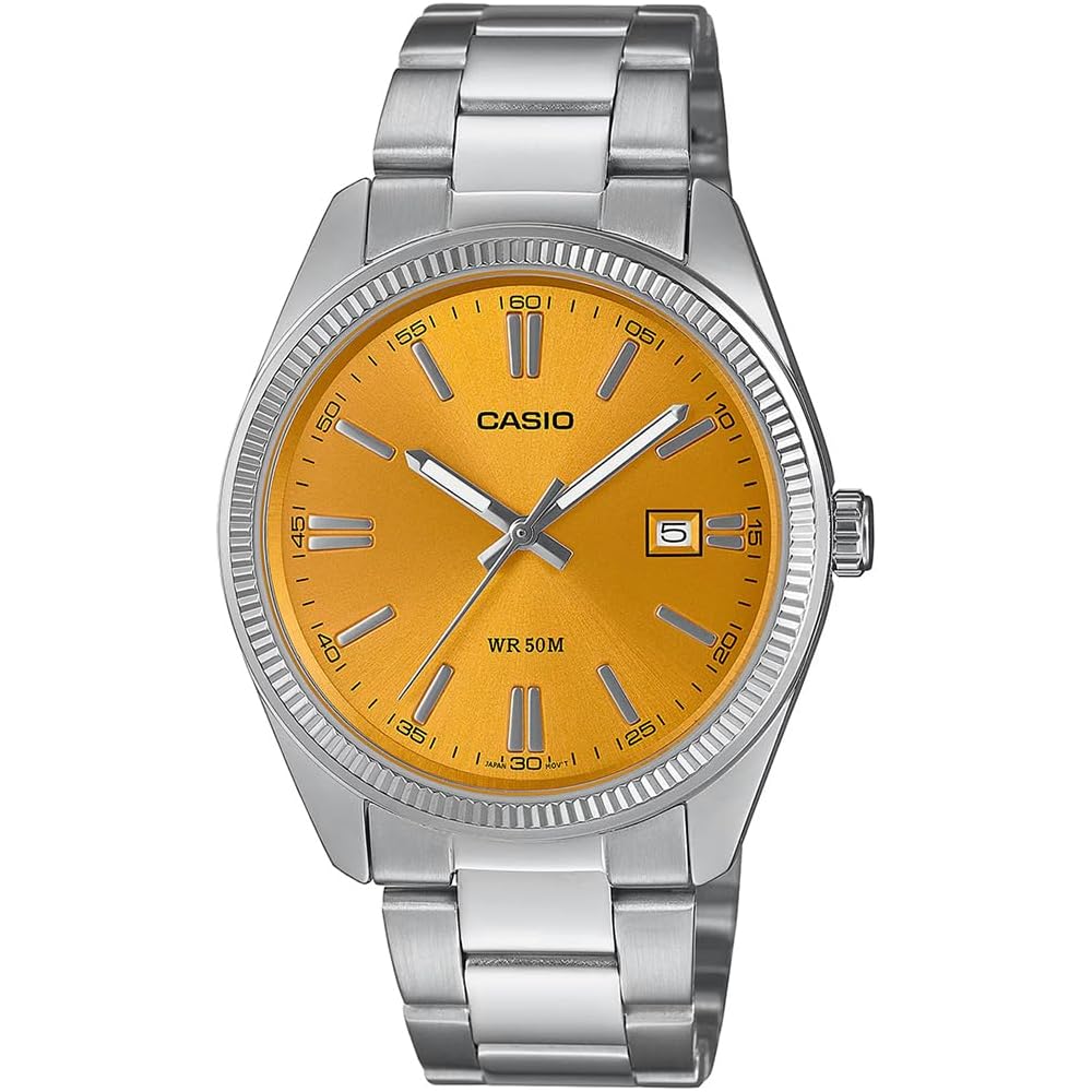 Casio MTP-1302PD-9AVEF Collection Yellow Analog Watch Stainless Steel Band Water Resistant