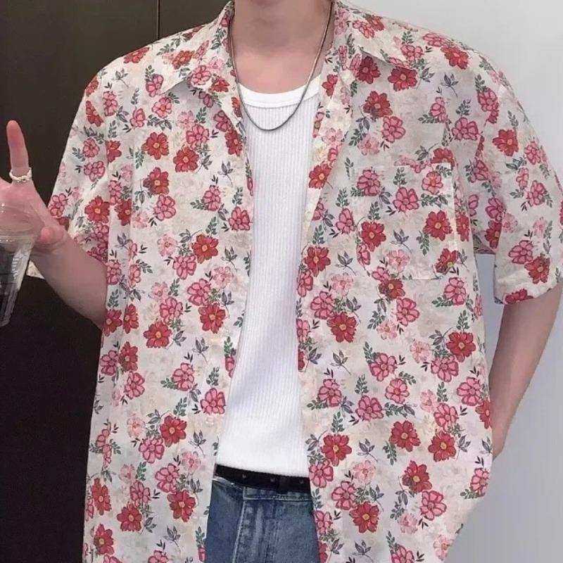 

Summer Boys Casual Versatile Beach Short-sleeved Tops Floral Cardigan Thin Jacket M білий