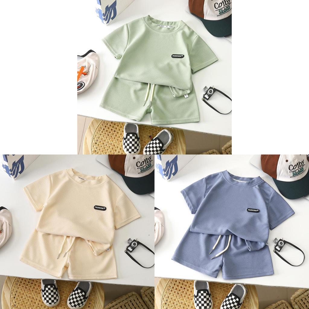 Childrens Summer Short Sleeve Shorts Pajamas With Soft Waffle Fabric For Kids
