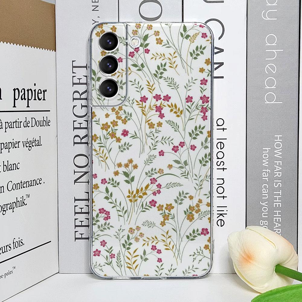 Floral Palm Leaf Flower Painted Phone Case for Samsung Galaxy S25 24 S23 S22 S21 Ultra Plus FE 5G Transparent Soft Cover Fundas