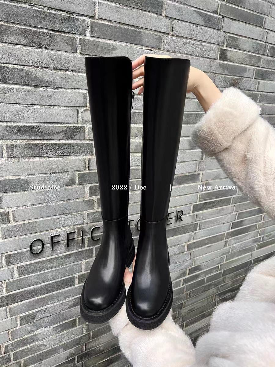 

Cowhide version~ 2025 new thick-soled small medium and long elastic knight boots women s autumn and winter leather high boots 40