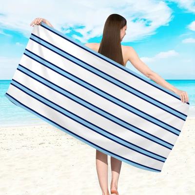 Modern Minimalism Striped Beach Towel Classic Nautical Double Stripe Print Quick Dry Sand Free Lightweight Towel for Beach Pool