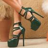 Mode Sexy Steinmuster Rom Ausgehöhlt Extreme High Heels Plateau Sandalen Damen Offene Zehen Bankett Party Kleidschuhe