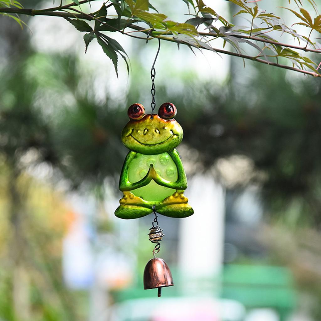 Yoga Frog Wind Chimes Vintage Iron Art Decorative Wind Chime Funny Frogs Statues Hanging Ornament for Home Garden Decoration