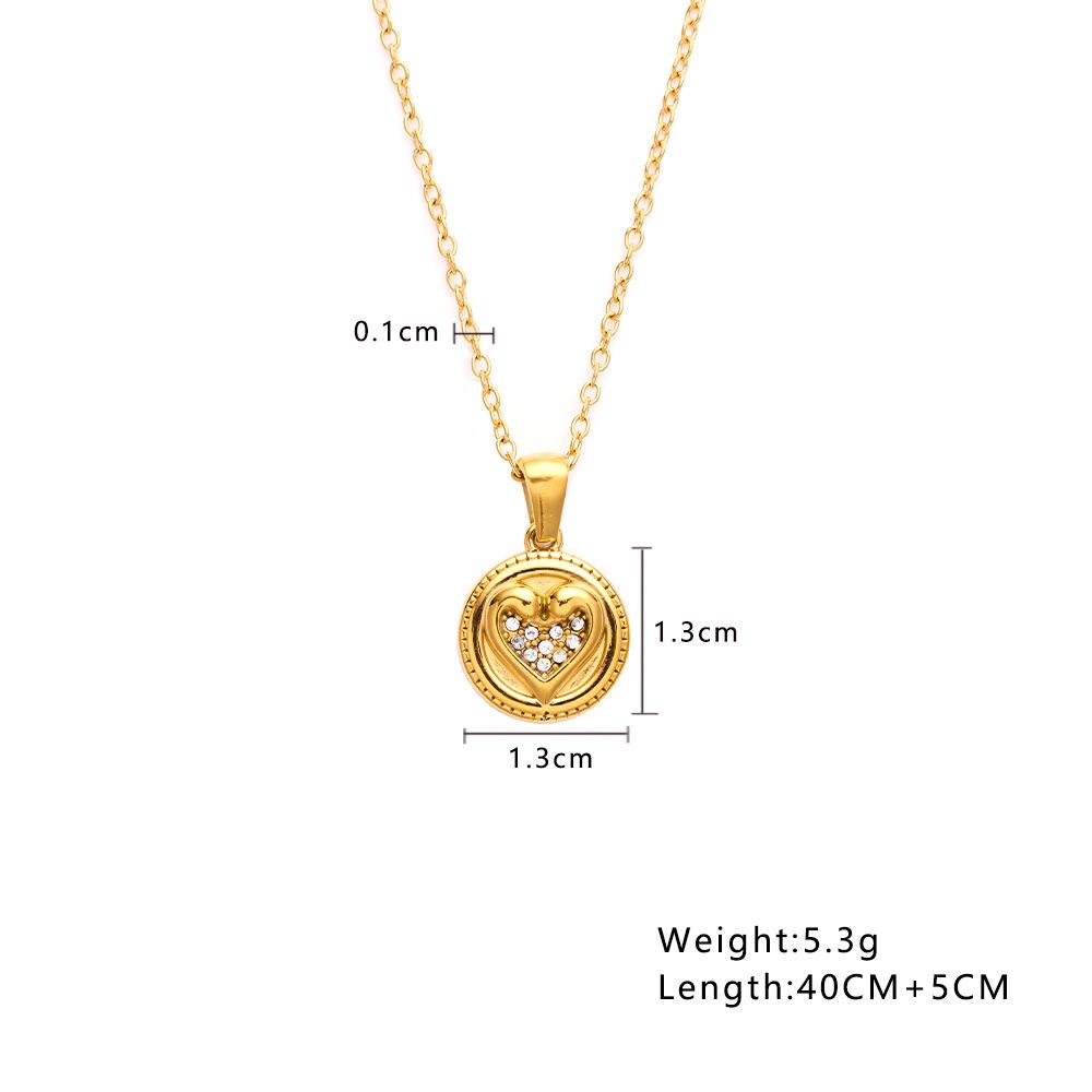 INS Style Stainless Steel Clavicle Chain with Heart & Round Pendant