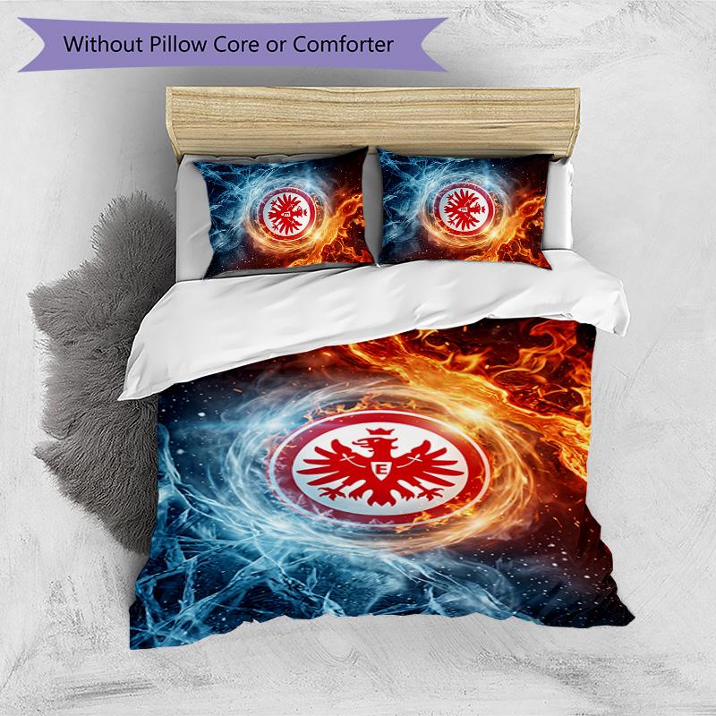 Set Lenzuola Stampato Calcio Eintracht Frankfurt 3 Pezzi, Comodo Set Copripiumino per Camera da Letto Delicato sulla Pelle