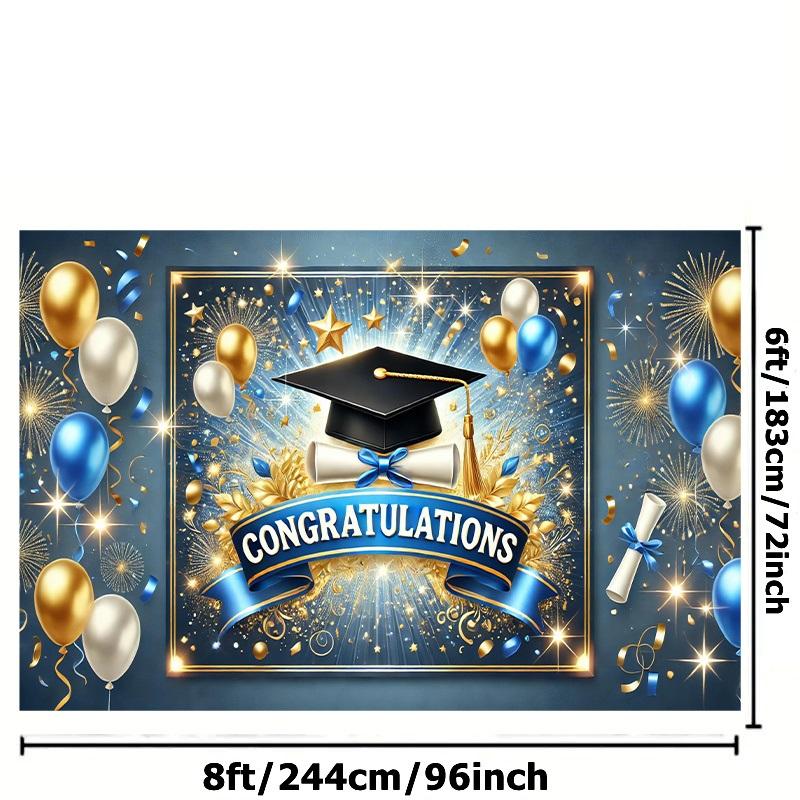 Resistente all'usura Congratulazioni Laureato Sfondo per Foto 8x6 piedi Poliestere 100D Colorato Stendardo con Cappello da Laurea per Feste Indoor Outdoor