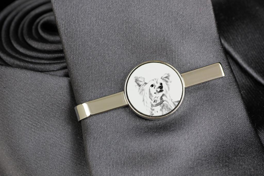 Chinese Crested Dog, Puff - tie clip with a dog, personalized tie clip, a unique gift for a man from the Art-Dog brand