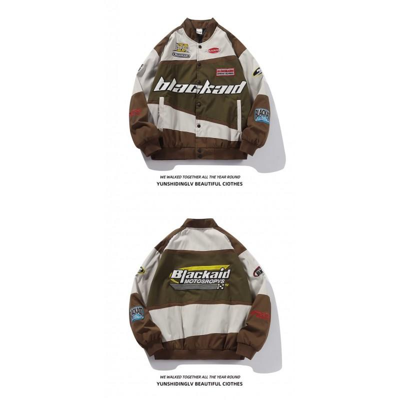 Womens Oversized Streetwear Embroidered Baseball Jacket Hip Hop Loose Fit Moto Style