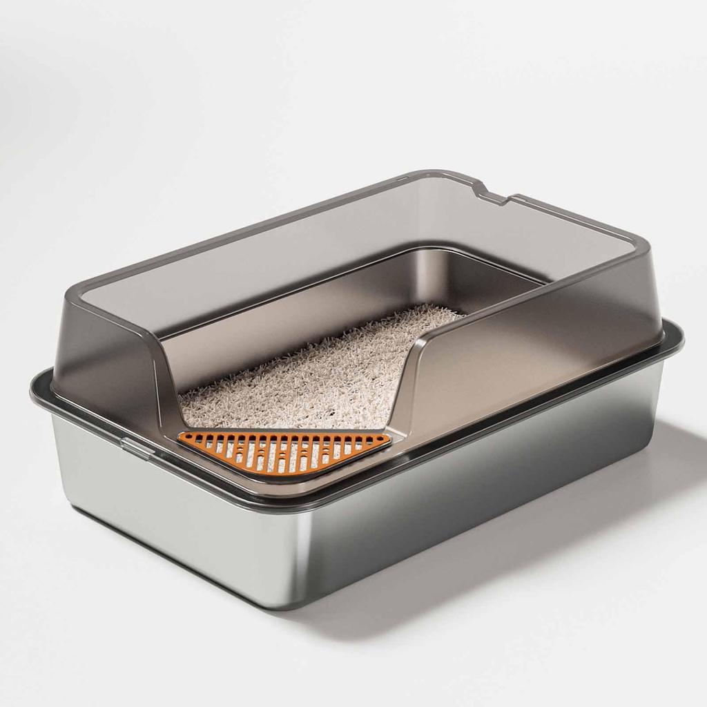 Stainless Steel Cat Litter Box Pet Supplies with High Sides Metal Pan S