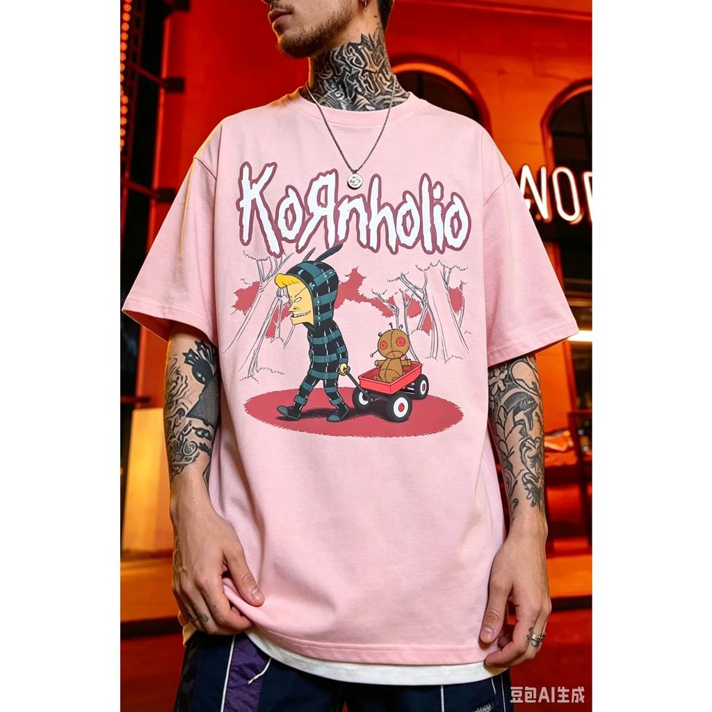 Korn Album Kornholio Graficzne Koszulki Męskie Damskie Oversize Streetwear Y2k Retro Codzienne Luźne Krótki Rękaw Codzienne Y2k Damska Męska Odzież