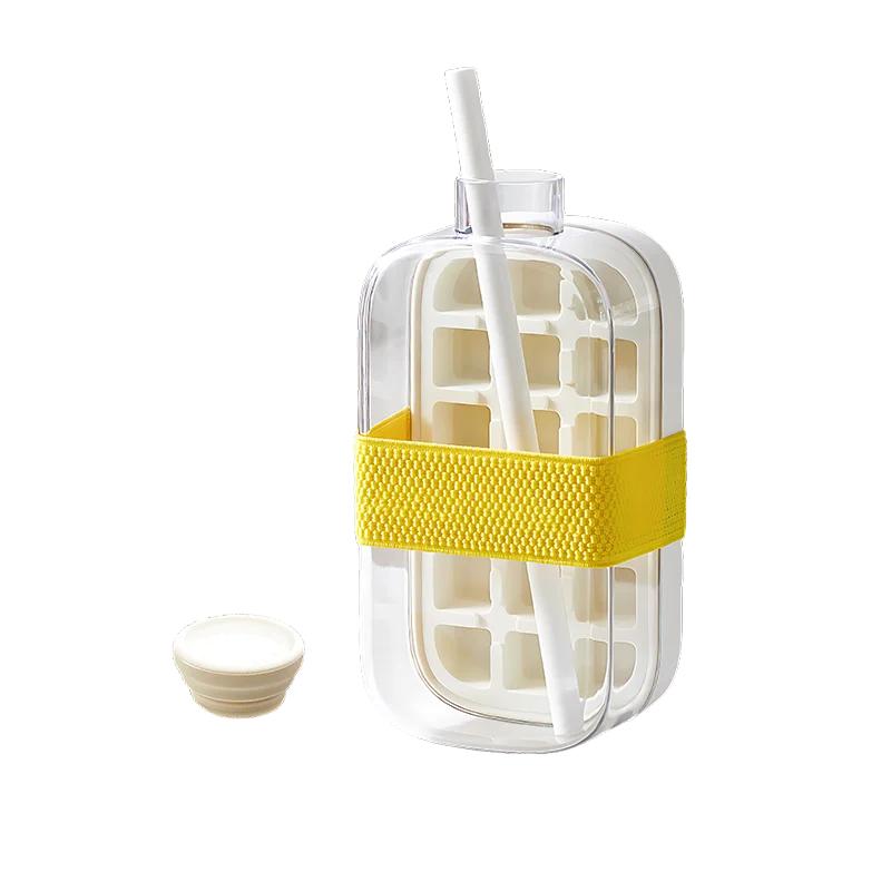 Portable Ice Cube Tray Bottle with Lid Silicone One-click Ice Mold Bottle Cooler Cup NO Touch DIY Fruit Juice Cup 500/800ml