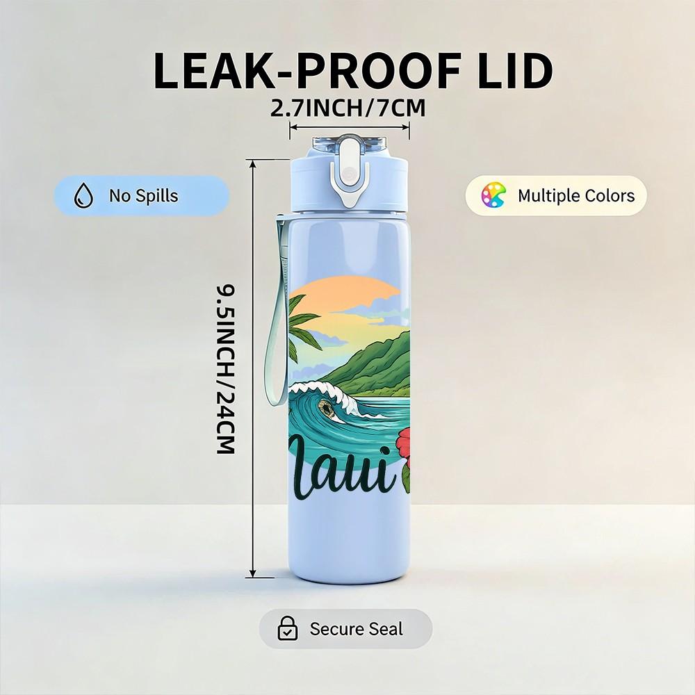 1PC Maui Tropical Island 750ml Color Plastic Sports Water Bottle Leakproof Flip Straw Lid Suitable for Sports Office Home Use