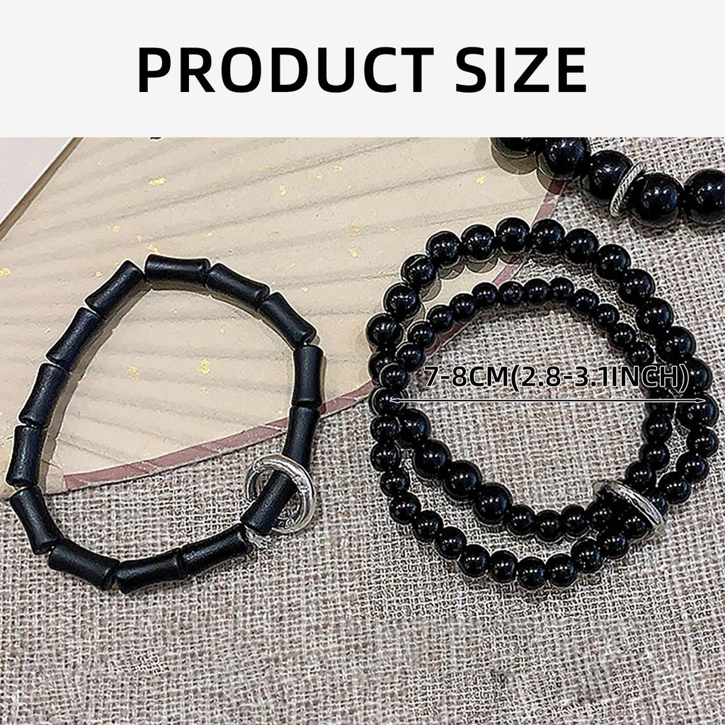 Practical Black Beaded Bracelet Wrist Jewelry Couple String Bracelet for Women Infused with National Style and Graces