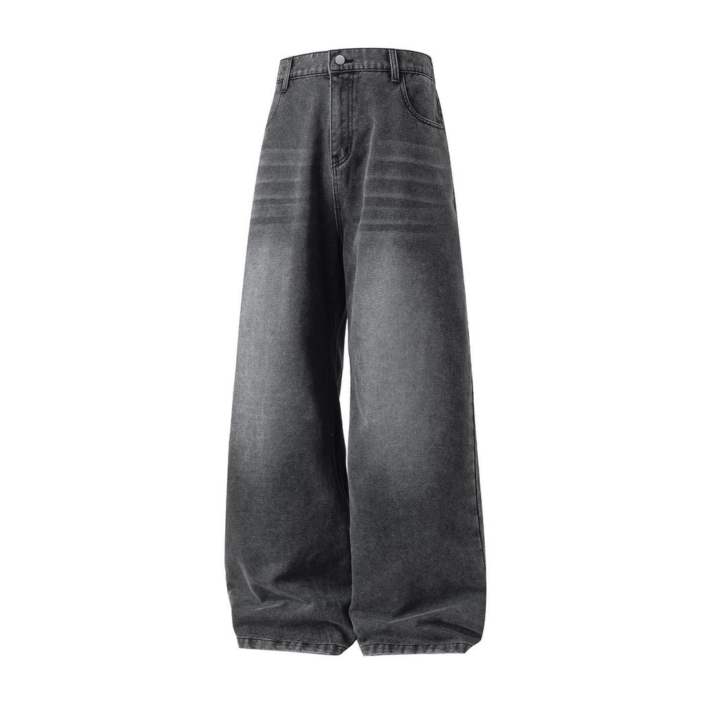 Men's Retro Silhouette Washed Jeans - Autumn High Street Style, Loose Straight Leg Trousers
