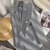 Women Long Sleeve Blazer Jacket Lapel Double Breasted Gold Button Loose Fit Office Casual Suit Outerwear Coat