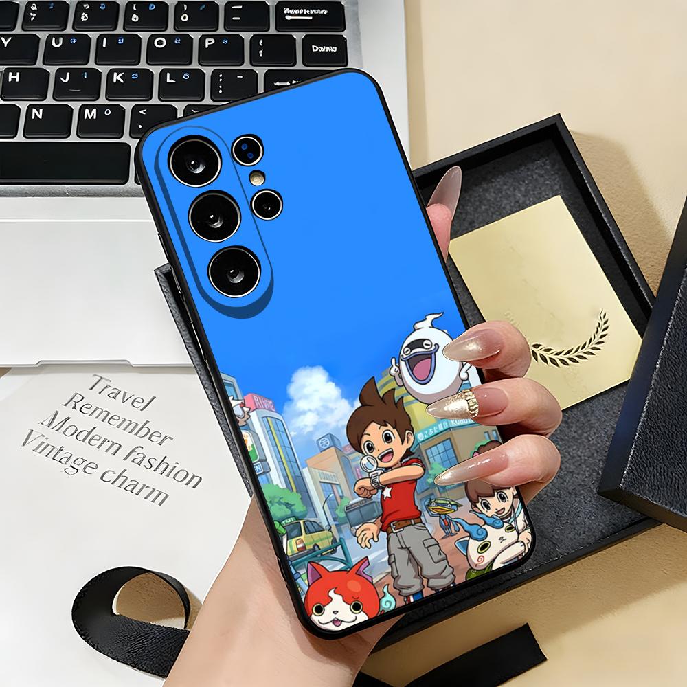 Komasan Buchinyan Y-Yo Kai W-Watch Phone Case For Samsung S26 S25 S24 FE S23 S22 S21 Plus S20 Ultra Note20Ultra Black Soft Shell