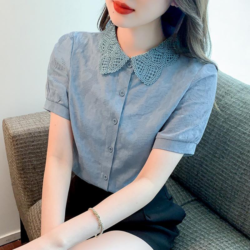 Loose Pure Cotton Embroidered Shirt Design Sensation Short Sleeve Women's Fashion Outlets Breathable Comfortable Casual Blouse