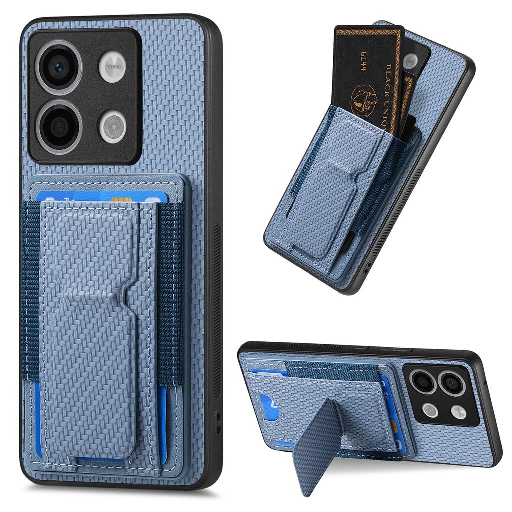 Carbon Fibre Foldable Vertical Cards Bag Case For Redmi Note 13 Pro Plus 12 11 13T 13C POCO X6 X5 14 Ultra Kickstand Solt Cover