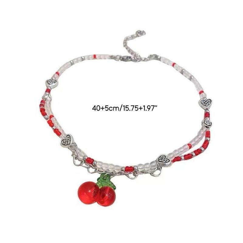 Cute Fruit Cherries Chokers Necklaces For Women Girls Fashion Red White Bead Handmade Beaded Necklace Jewelry Gift