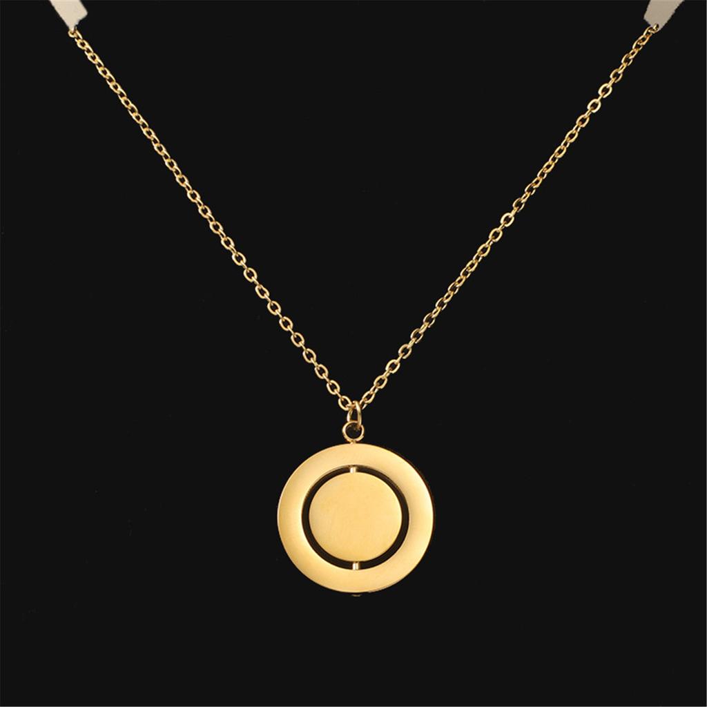 Rotating Double-layer Circular Pendant Necklace with Adjustable Chain Stainless Steel Jewelry for Women and Teen Girl