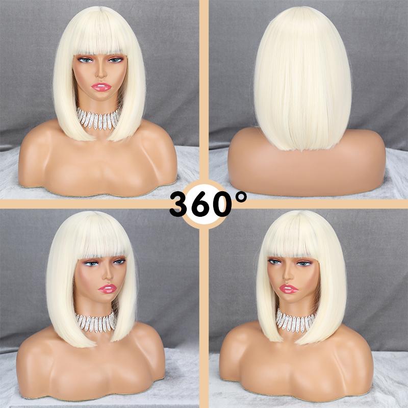 Perruque Femme Blonde Doré Court Lisse Avec Frange - Synthétique Neuve Sans étiquettes