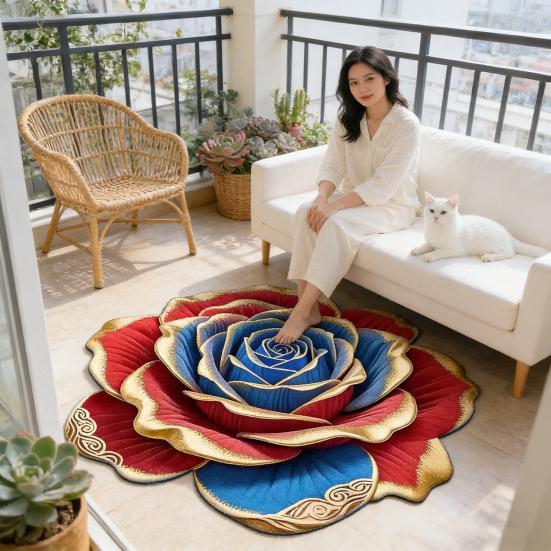 Floral Plush Floor Mat 3D Visual Flower Shaped Bath Mat Non-Slip Absorbent Floor Rugs for Bedroom Kitchen Bathroom Sofa Coffee Table