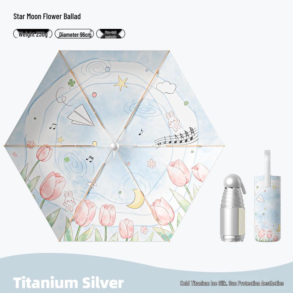 32-Rib Women’s Folding Umbrella: Dual-use for Sun & Rain, UV Protected, Colored Coating, Enlarged, Reinforced & Thickened.