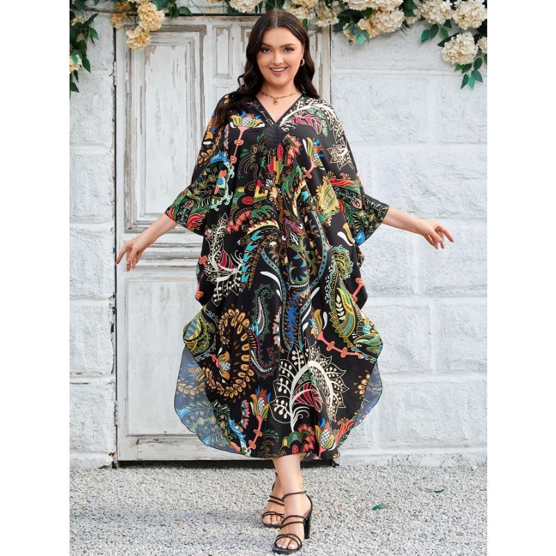 

Женские пляжные накидки, ручная вязка, платья больших размеров с принтом, праздничное пляжное платье One Size