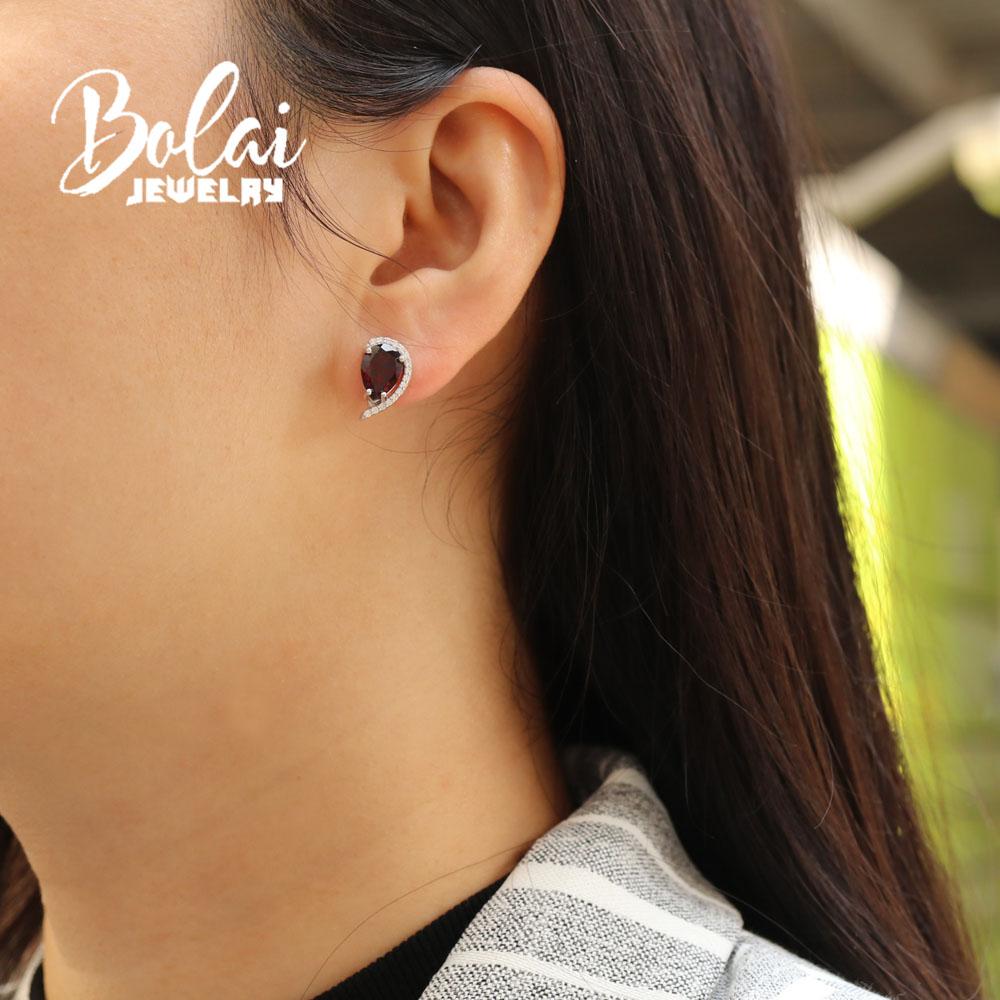 Bolaijewelry Natural Mozambique Garnet Pear 7*10mm Gemstone Earrings 925 Sterling Silver Fashion Woman Fine Jewelry