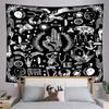 Black White Starry Mountain Moon Wall Tapestry Night Sky Pine Tree Forest Landscape Line Art Minimalist Nature Decor Soft