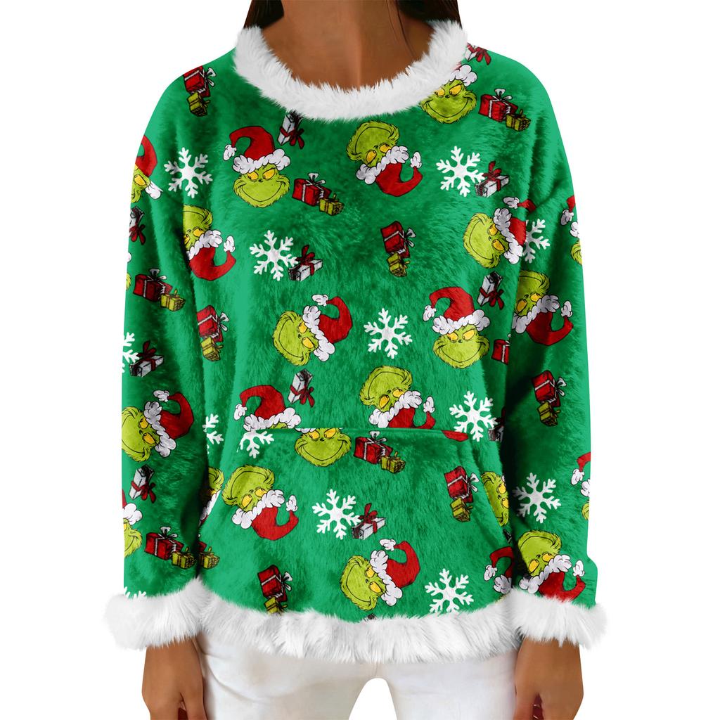 Women's Casual Fleece Sweatshirt  Long-Sleeve Round  Neck Casual Comfortable Loose-Fit Lightweight Women's Flannel Sweatshirt