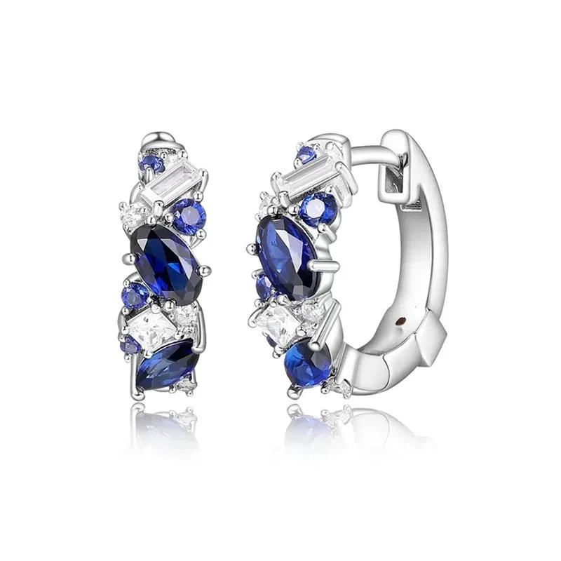 New Luxury Trendy Blue Cubic Zirconia Hoop Earrings Wedding Party Elegant Accessories For Women Anniversary Gift Jewelry