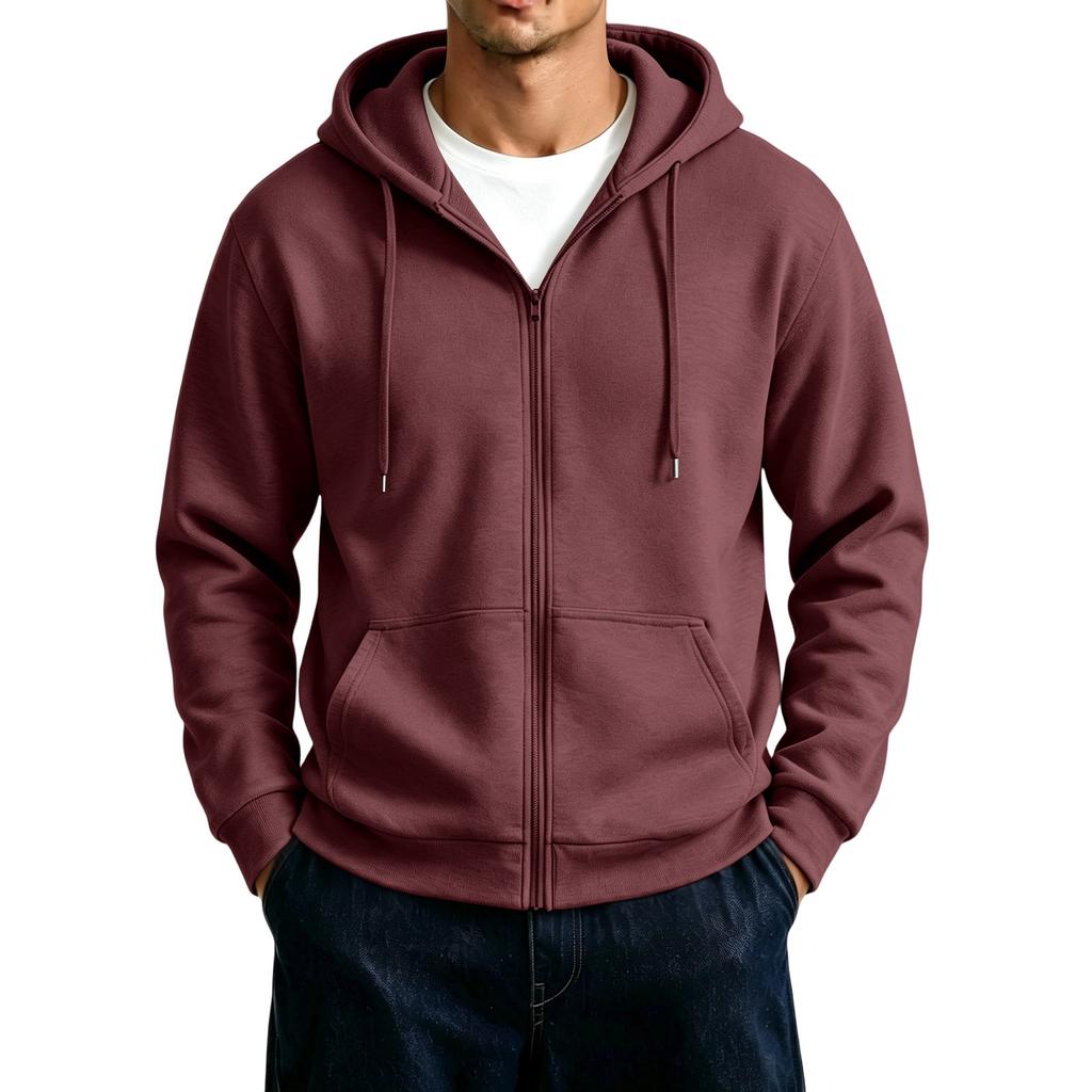 Men's Zip-Up Hoodie Jacket with Large Pockets Color Casual